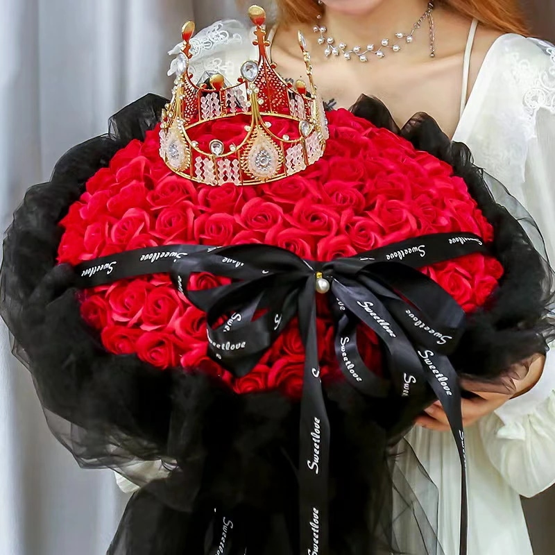 『目玉新商品』ソープ花卉花束 約33*40cm 52本 花束 赤いバラの花束 誕生祝 告白 求婚 結婚 サプライズ 婚約 お祝い 結婚式 シャボン花卉 造花 カードや王付き レッド ピンク ブルー パ