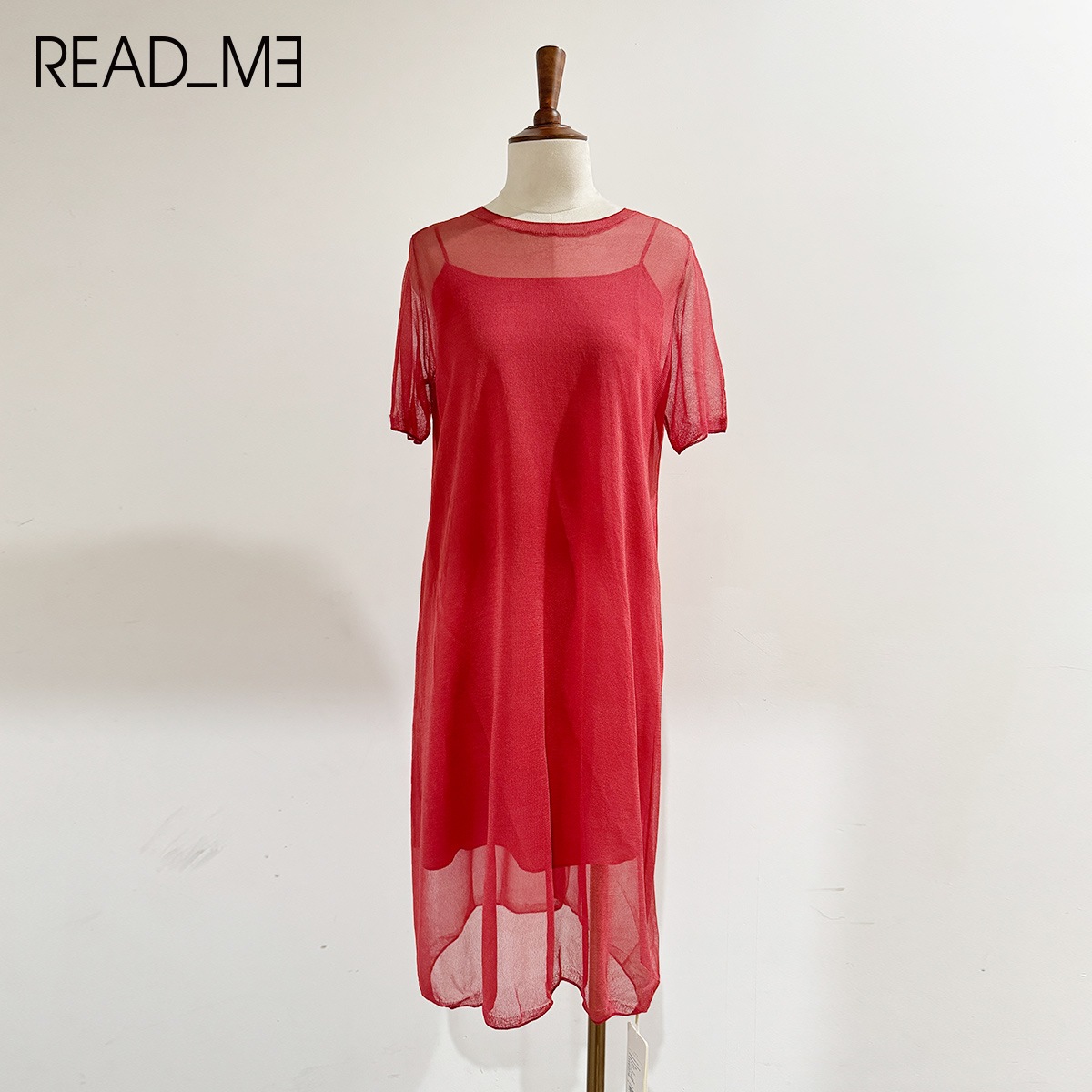 READ_ME ロマンティックシフォンフレアワンピース（レッドベージュ）T20223545