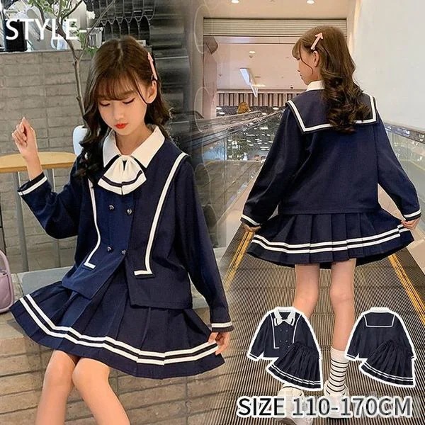 超人気 大特価 スーツ キッズ 2点上下セット スカート ブラウス 女の子 長袖シャツ プリーツスカート 長袖ブラウス セーラー服 セーラーカラー ギャザー 発表会 女子高校 快適 アウター