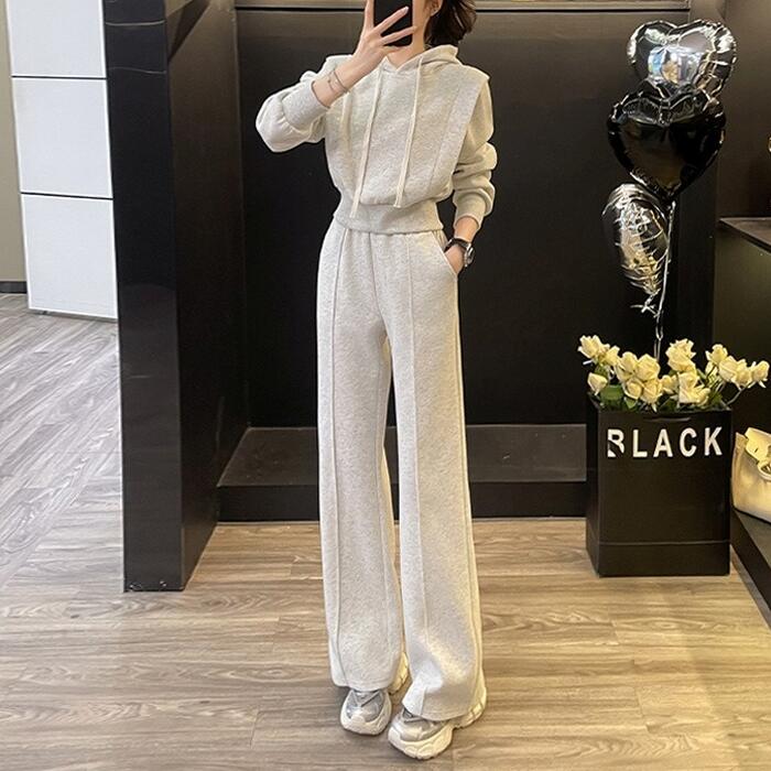 セットアップ 2点セット トップス パーカー パンツ レディース 長袖 スウェット ロングパンツ カジュアル エレガント スポーティ 大人 可愛い リラックス おしゃれ 楽ちん ショート丈 クロップド 8,515円