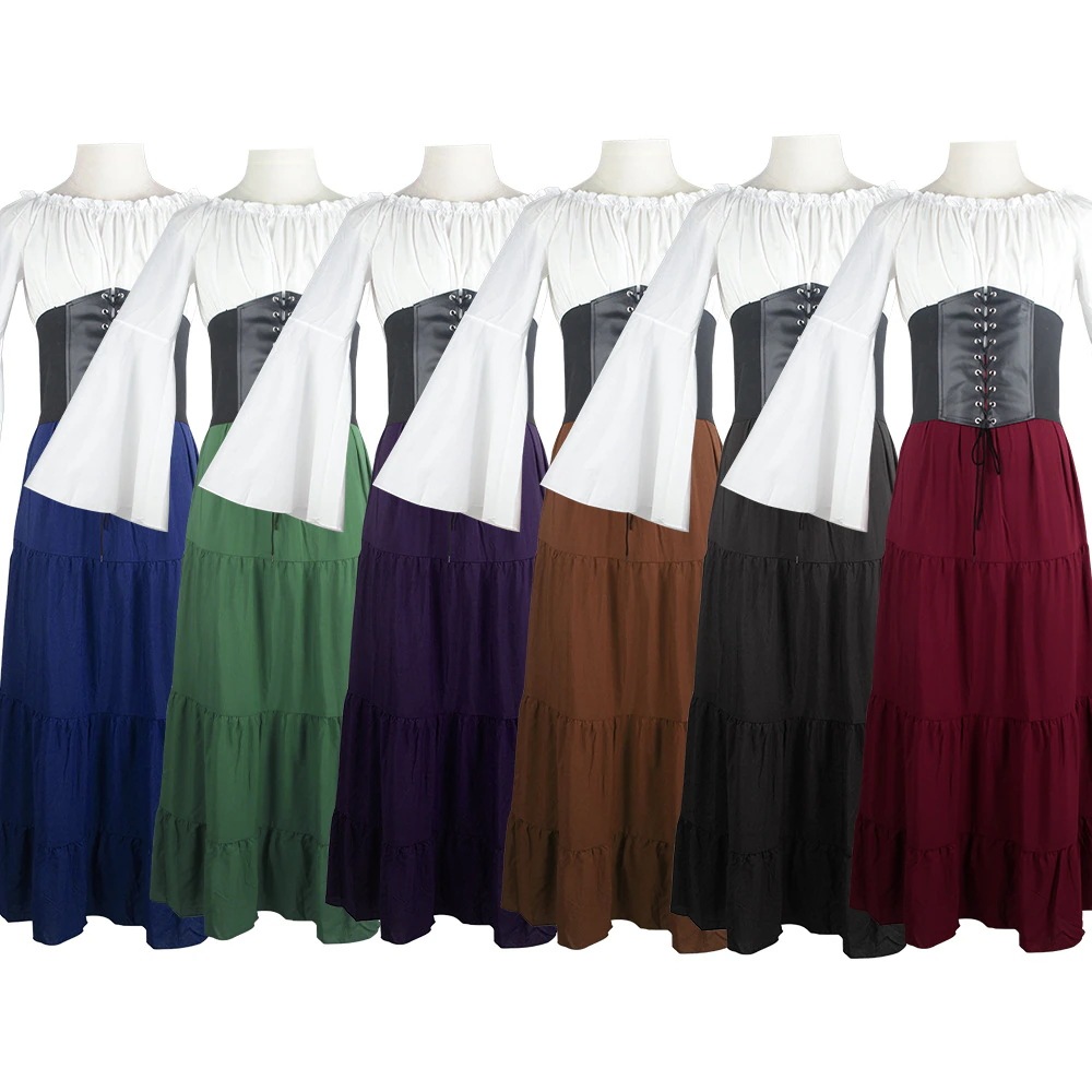 中世服パーティー欧米ラッパ袖長袖ワンピースcos女性ルネッサンス服