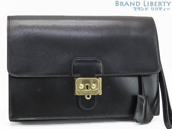 美品エルメスヴィンテージポシェットジェットクラッチバッグドキュメントケースセカンドバッグブラックボックスカーフC