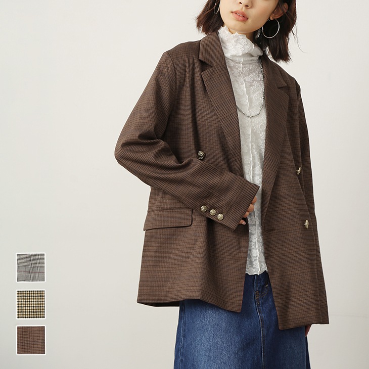 アウター ジャケット ロング オーバーサイズ 大きめ ワイド 体型カバー 大きいサイズ ポケット 長袖 二の腕カバー チェック柄 カジュアル グレー ブラウン ベージュ レディースファッション 20代