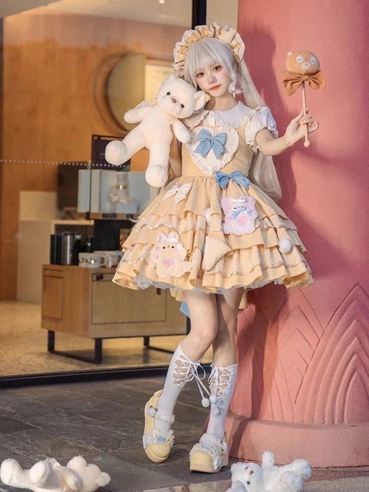ワンピースドレスドレス豹が猫オリジナルlolitaベアーチーズワンピースロリータ単スカート無インナー