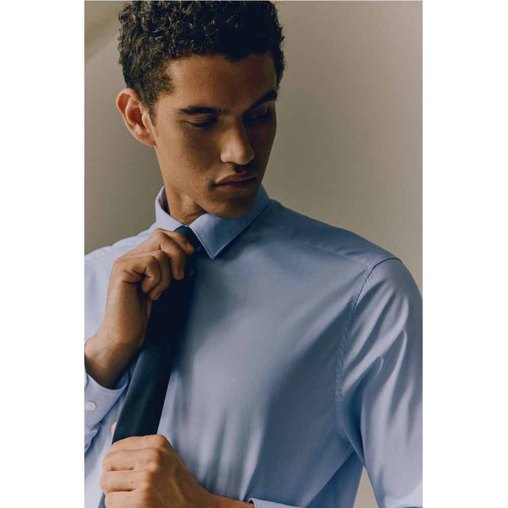 H&M イージーケアレギュラーフィットシャツライトブルー