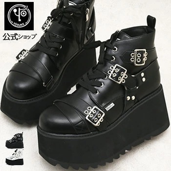 【公式SHOP特典キズ補修液付】 ヨースケ 厚底ブーツ メンズ スタッズ リングベルト付きショートブーツ 8.5cm 厚底ソール