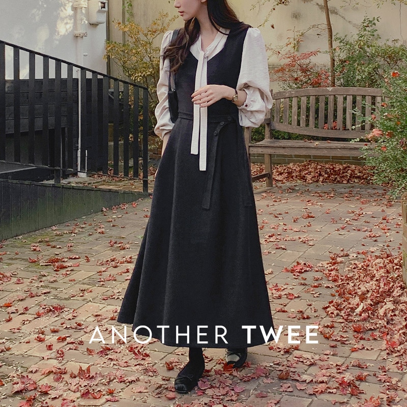 [top0612] 韓国ファッションベルトビスティエロングワンピース