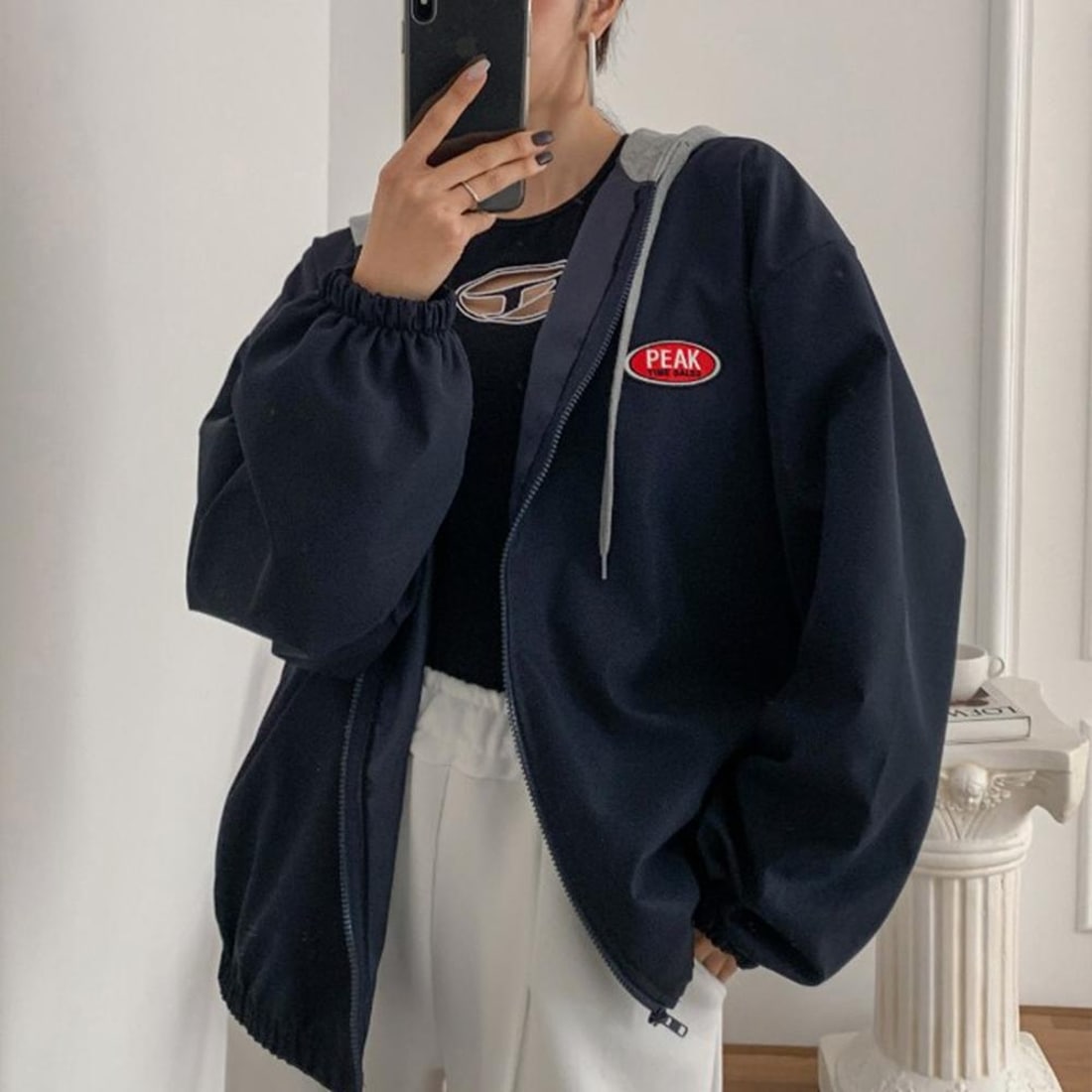 23AW 秋新作 PEAKフードジャケット(ネイビー) / 3カラー /フリーサイズ / ポリエステル 100%