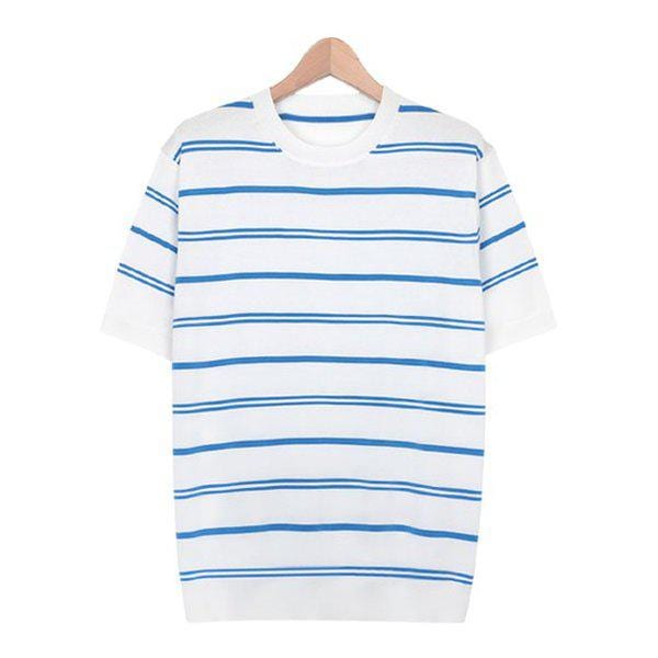 半袖Tシャツ SRE005 5COLOR 男女共用 ボーダー 夏 ラウンド ニット半袖Tシャツ