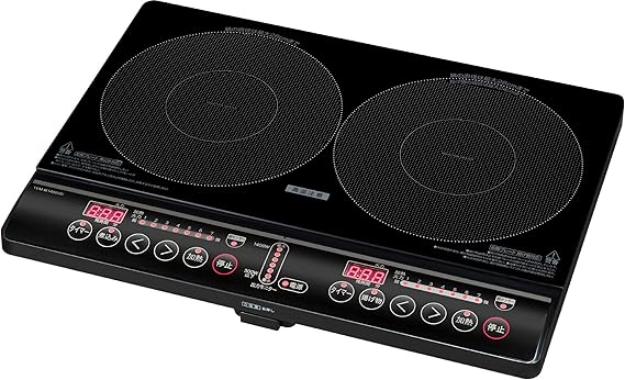 [山善] 2口 IHコンロ IHクッキングヒーター 1400W IH調理器 工事不要 (幅56cmタイプ) 煮込みモード搭載 静音設計 ブラック YEM-W1456(B)
