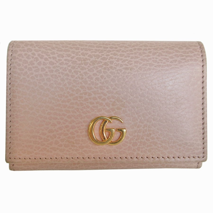 グッチ GUCCI カードケース GGマーモント レザー ピンクベージュ ゴールド レディース 474748 s0252f