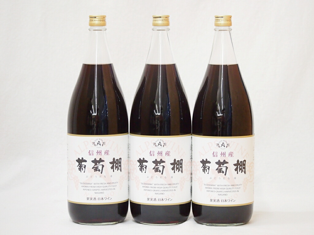 日本ワインセット 信州産葡萄棚 赤ワインセット 中口(長野県)1800ml3