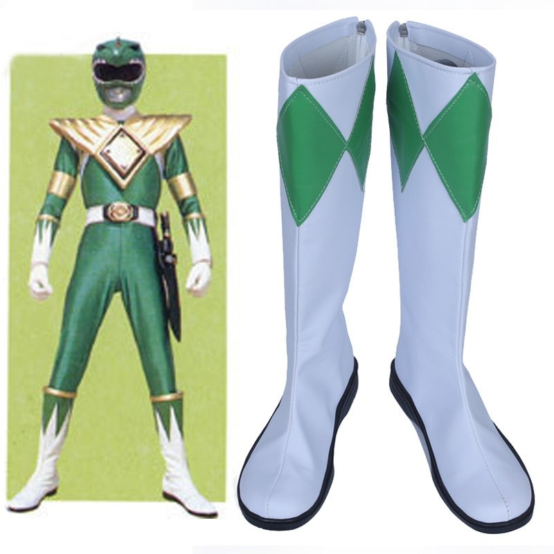 2025新作 期間限定値!下!げ 恐竜戦队power Rangerコスプレ靴白绿cos靴ブーツ