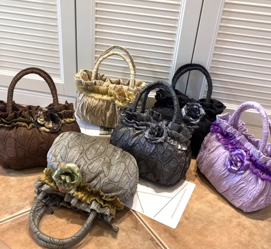 新作プリーツ小花ハンドバッグ布バッグレディースバッグカジュアル軽量花レディーススモールバッグハンドバッグ316