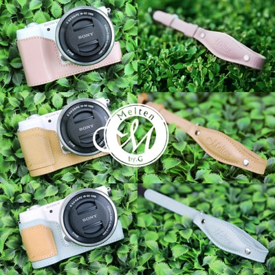 [Melten] 天然牛革 Sony alpha A50005100 カメラ ケース+ ハンドストラップ (Hand Strap) 2種 セット