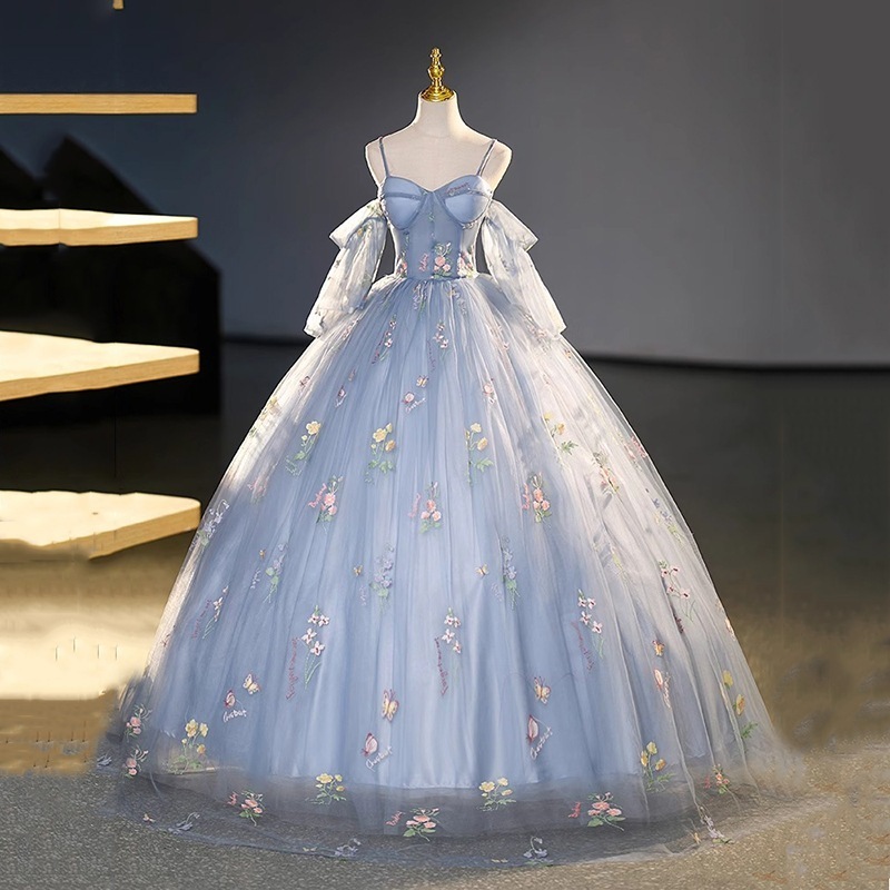 芸術試験ハイエンドホスト気質宴会イブニングドレスロングスカート女性妖精色の糸