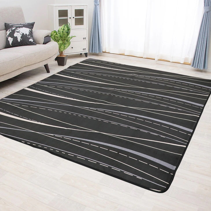 洗えるラグマット　ホットカーペット対応　XLサイズ　ウェーブサンドブラック❗ ｜Sun Deco ラグ カーペット 2畳 ラグマット ヘリンボーン