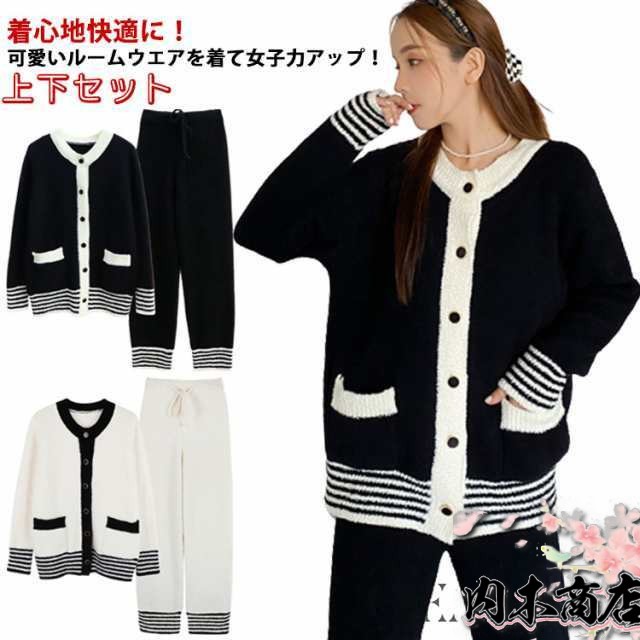 上下セット ルームウェア セットアップ カーディガン 部屋着 レディース お洒落 ナイトウェア パジャマ 可愛い もこもこ ふわふわ あったか 長袖 ポケット付き 秋冬 防寒対策