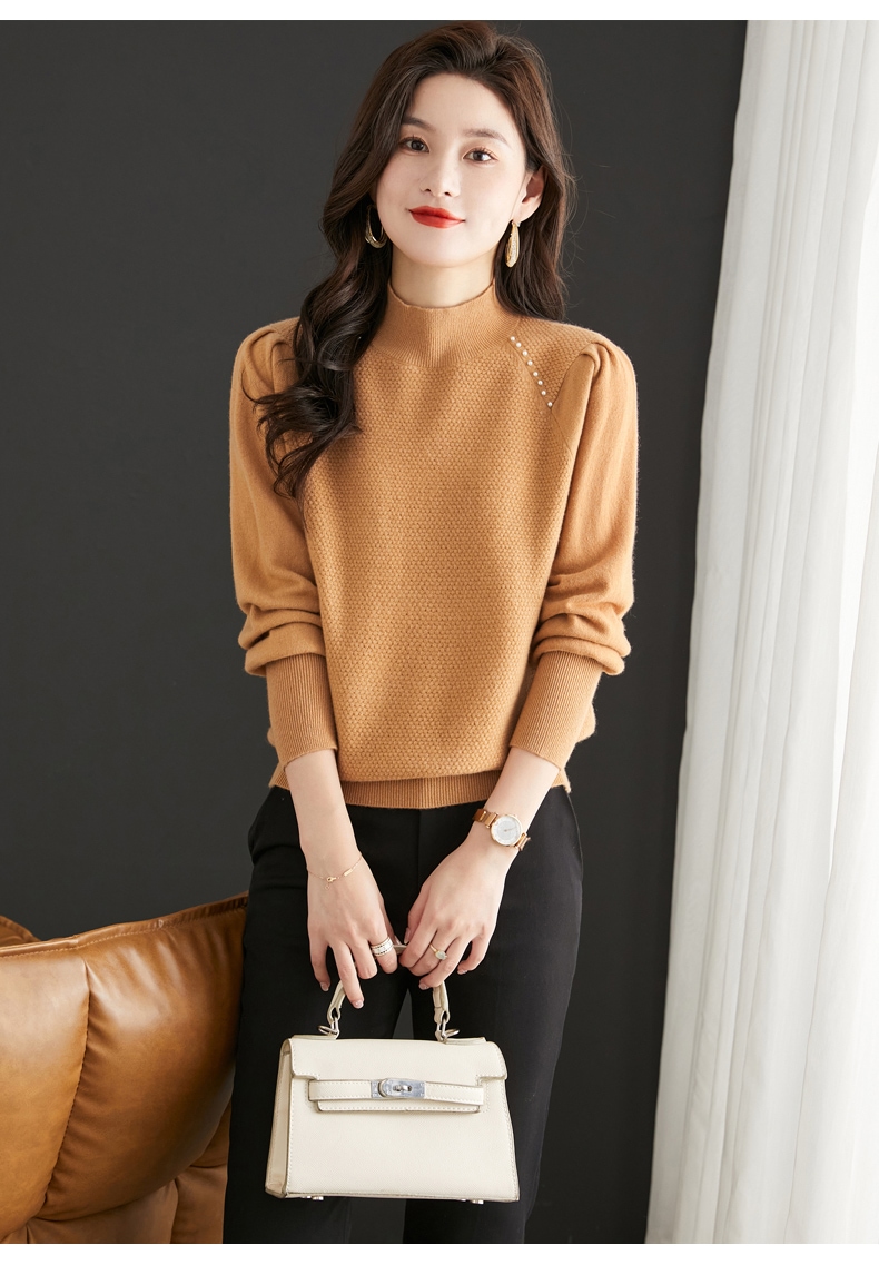 秋 冬 ボトムス セーター ハーフハイカラー 外国風 ニット セーター ハーフハイカラートップ 女性 キャメル ホワイト M L XL XXL トップス ニットソー 袖あり かわいい 大人可愛い