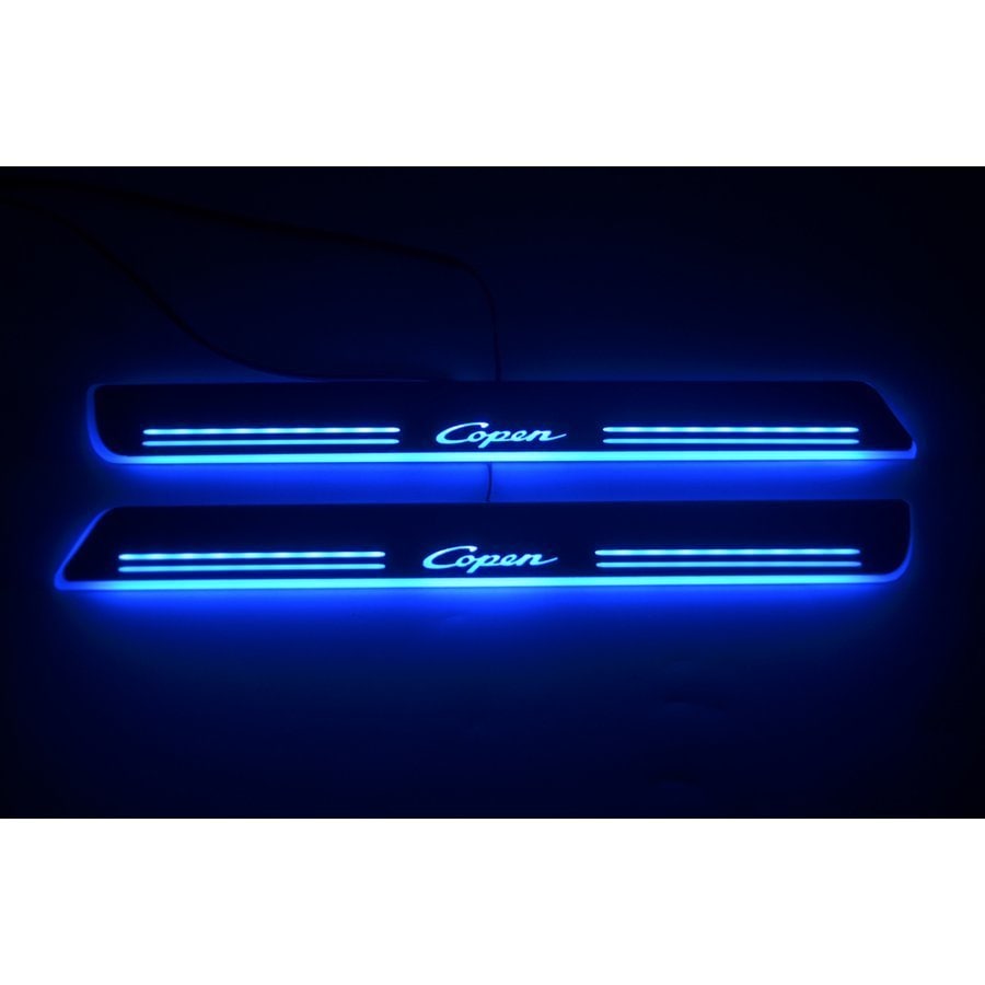 新品！ダイハツCOPENコペン流れるLEDフロントドアスカッフプレート　2枚フルセットブルー発光　内装 イルミネーション 鏡面仕様　電装関係その他