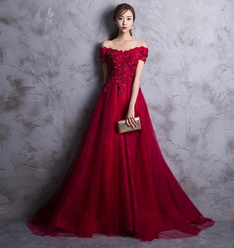 爆売れ中高品質ウエディングドレス ロングドレス オフショルダー ワンピース パーティードレス エレガントな赤いイブニングドレスレースフォーマルドレスカジュアルパーティードレスウエディングウェディング 5,448円