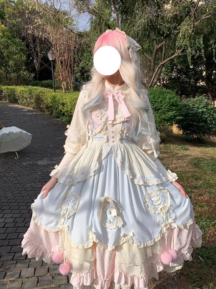 【値下げ！】15%値下げ パステルブルーピンク 甘い 可愛い ロリータ ワンピース 長袖 ショート丈 ふんわり プリンセスドレス 甘いコーデ 日常 ワンピース 2026新作