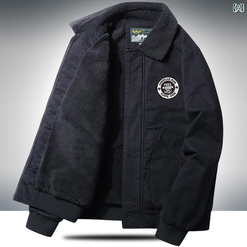 メンズ ファッション 綿服 冬 起毛 厚手子羊 起毛 襟 綿服 暖かい 綿 ジャケット