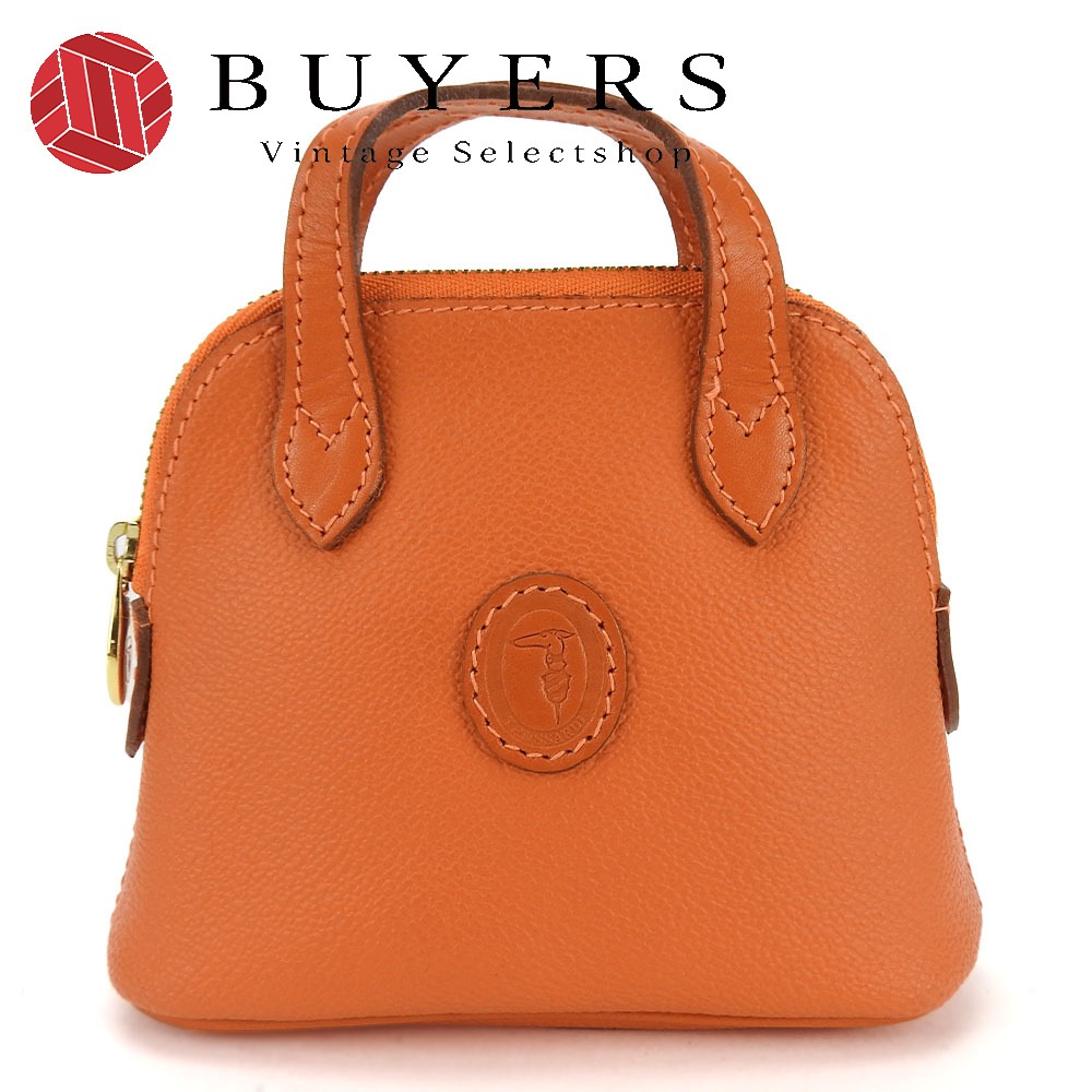 中古 ポーチ レザー PVC オレンジ ゴールド金具 ハンドバッグ型 ミニ レディース 女性