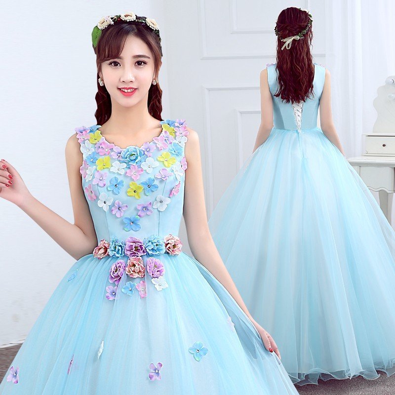 ウェディングドレス カラードレス 演奏会 青 安い パーティードレス 披露宴 二次会 ロングドレス 7,712円