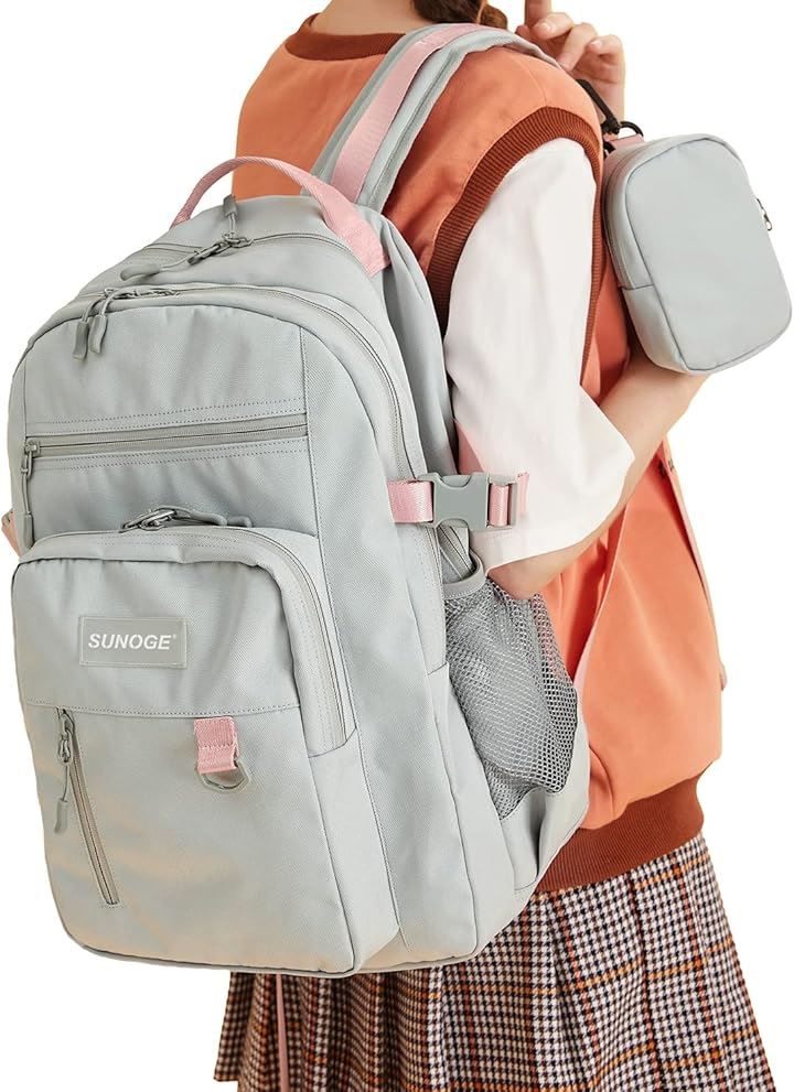 リュック リュックサック バックパック メンズ レディース 軽量 多機能 18ポケット 15.6インチ パソコンリュック PCバッグ 鞄 USB充電ポート付 防水(3.グレー＆ピンク)