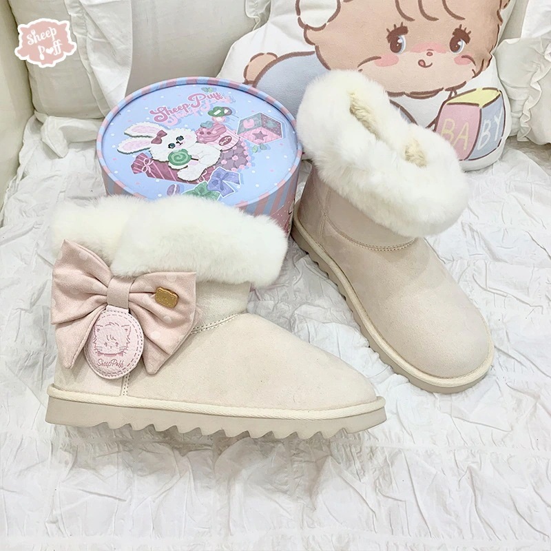 mikko スノーブーツ シープパフ キュートプラス ベルベット ウォーム コットン シューズ ブーツ