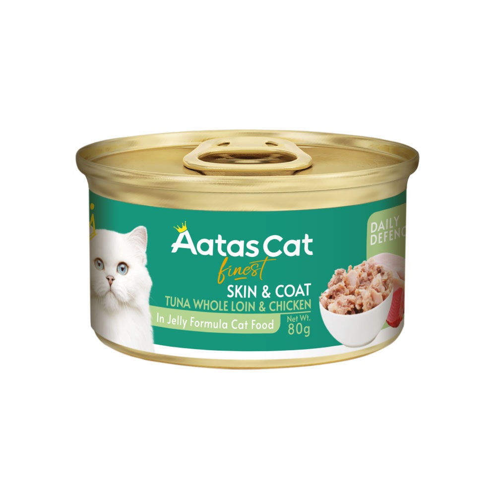 アタス キャットフード デイリーディフェンス　ツナ＆チキン　スキン&コート　80ｇ×24個（1ケース） グレインフリー 猫 ネコ オールステージ AatasCat