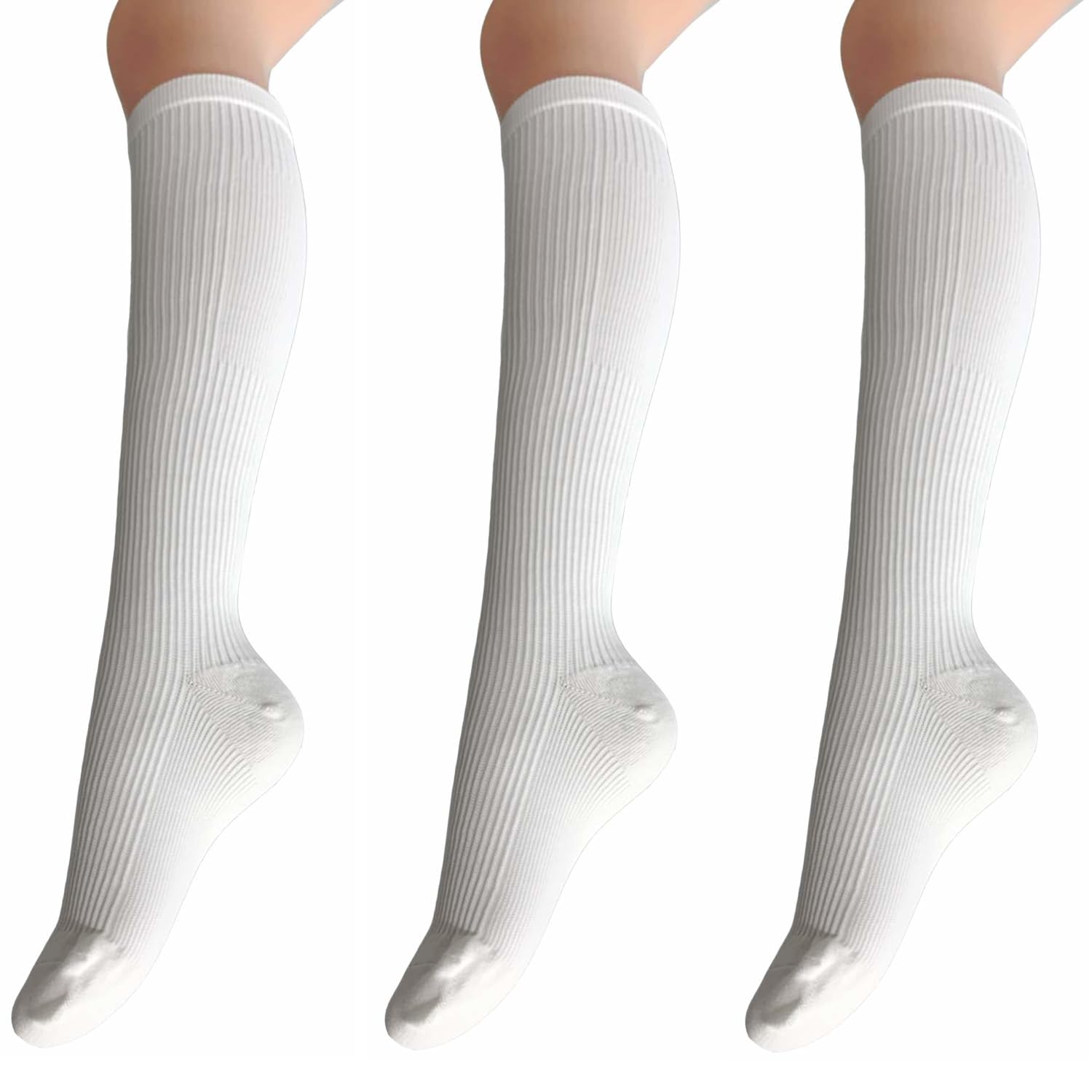 [プールレママン] 着圧ソックス しっかり強圧 3足セット 綿混合タイプ 着圧ハイソックス 強力 日本製 段階着圧 太陽ニット(ホワイト)