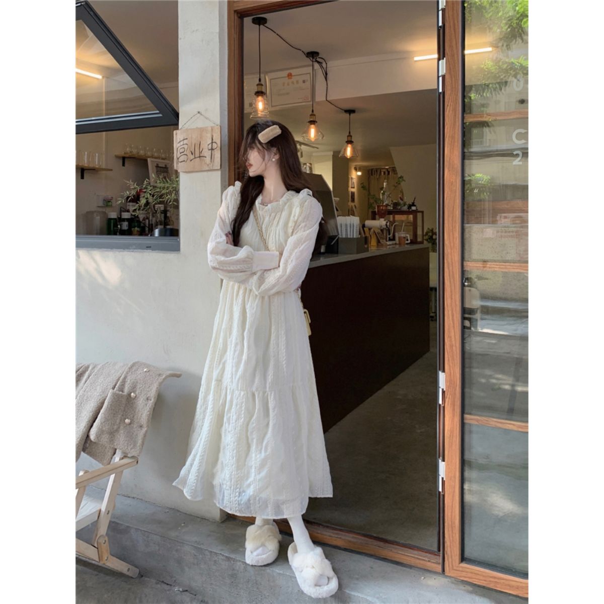 優しいスタイルのレースドレスレディース23とても妖精のとろみのあるベルベット暖かいボトムロングスカート