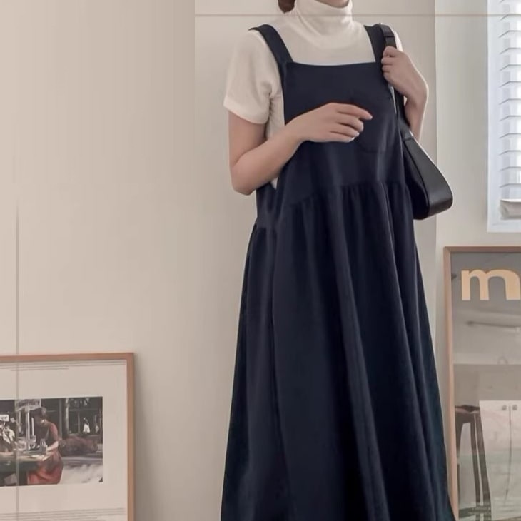 レディース ワンピース 膝下 ロング 柔らかい 袖なし スクエアネック コットン かわいい 大人可愛い シンプル カジュアル おしゃれ かっこいい こなれ感 ラフ ガーリー クール 主役級 存在感