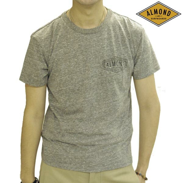 セール アーモンドサーフボードデザイン 半袖　Tシャツ ヘザーグレー ライフスタイルブランド Almond Surfboards & Design メンズ Hex Badge サーフ ブランド サーフ