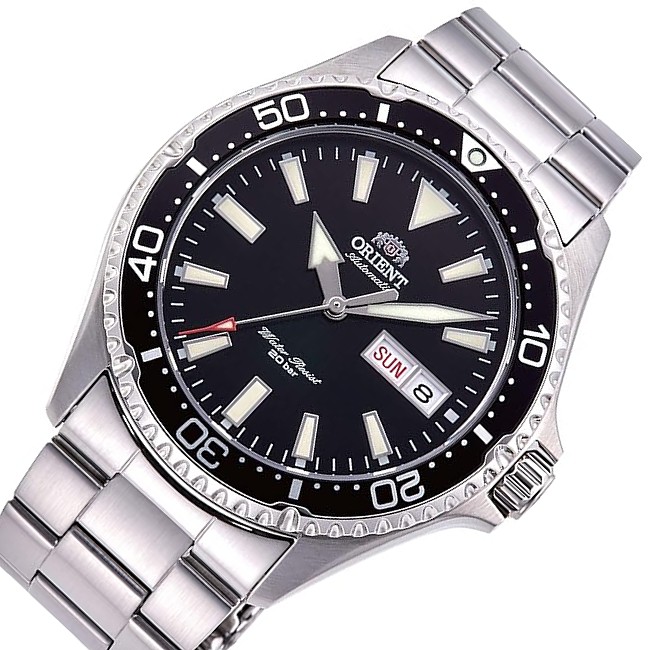 オリエントメンズ腕時計 ダイバースタイル 自動巻 ブラック文字盤 メタルベルト RA-AA0001B19B