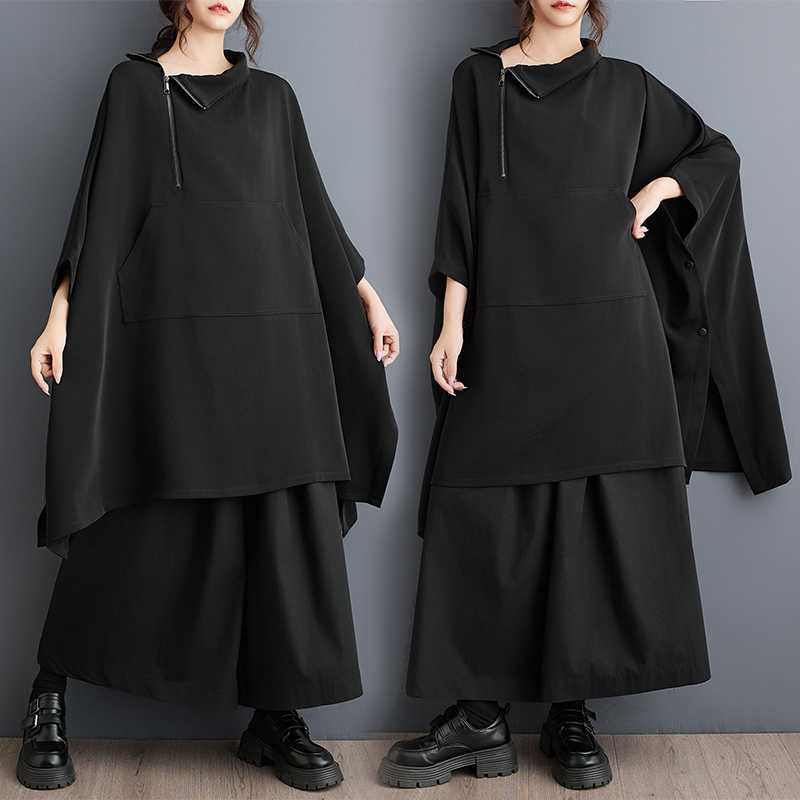 【送料無料】24 マント風 体型カバーチュニック モード系　ブラウス ワンピース風 トップス 大きいサイズ レディース パーカー