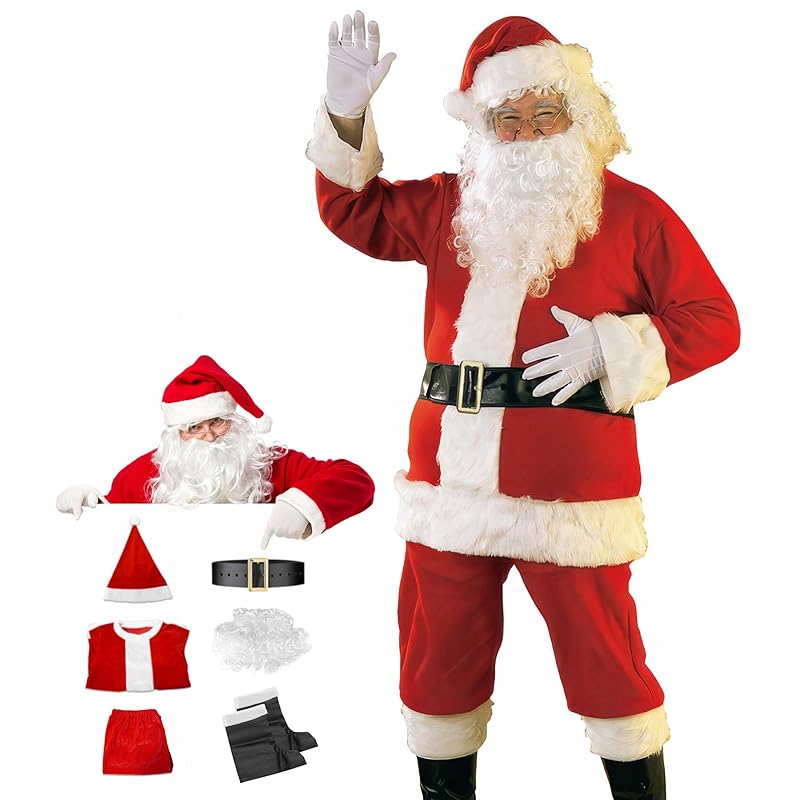 [GOKEI] サンタクロース 衣装 6点セット サンタ コスプレ コスチューム 【ジャケット ズボン ベルト サンタ帽子 ひげ 靴カバー】 ブーツ 大人用 メンズ クリスマス衣装 サンタコスプレ衣装