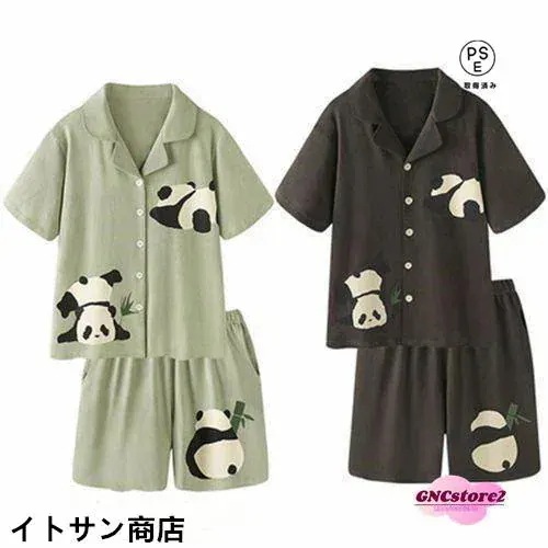 30% 前開き 緑 綿 半袖 ペアパジャマ ペア OFF限定SALE!パジャマ グレー メンズ レディース ギフト 結婚祝い おしゃれ パンダ 外出 カップル プレ ウェア