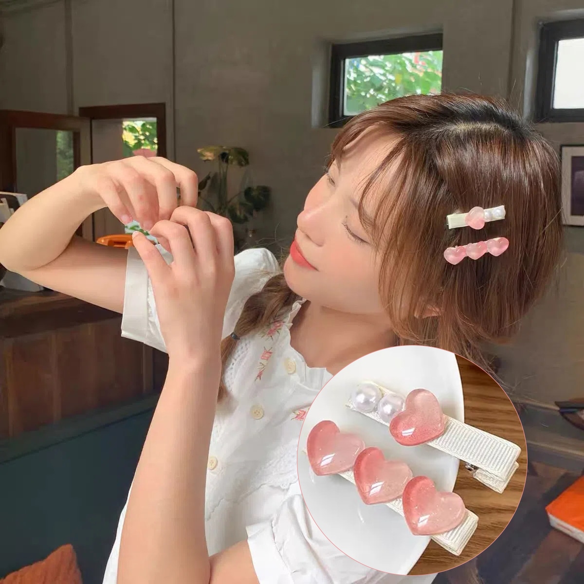 Qoo10] ヘアピンかわいい前髪クリップ乙女心 ヘア : バッグ・雑貨