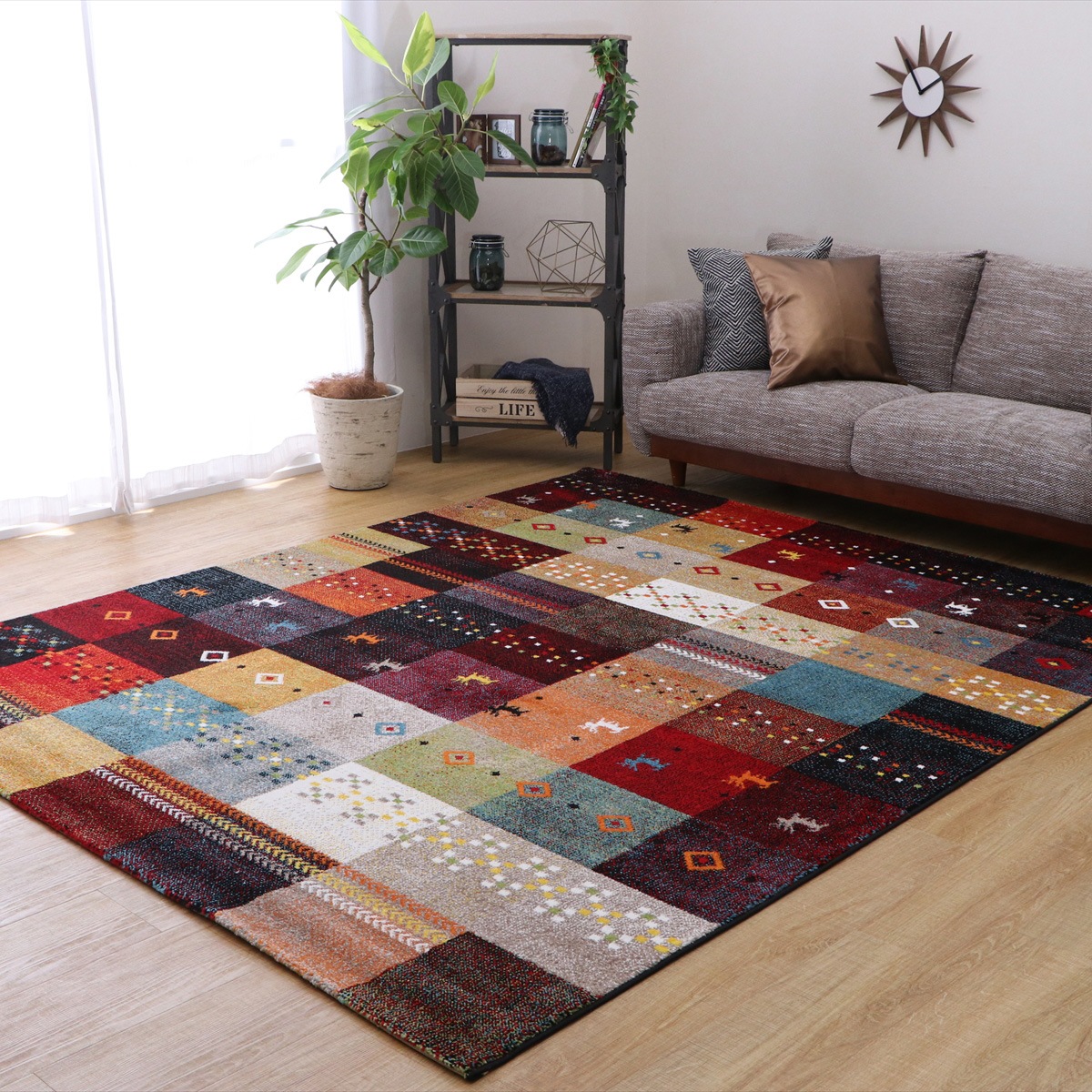 【I】【代引不可】ウィルトンラグ フォリア レッド 133×190cm トルコ製 ギャッベ柄 カーペット/絨毯【北海道・沖縄・離島不可】