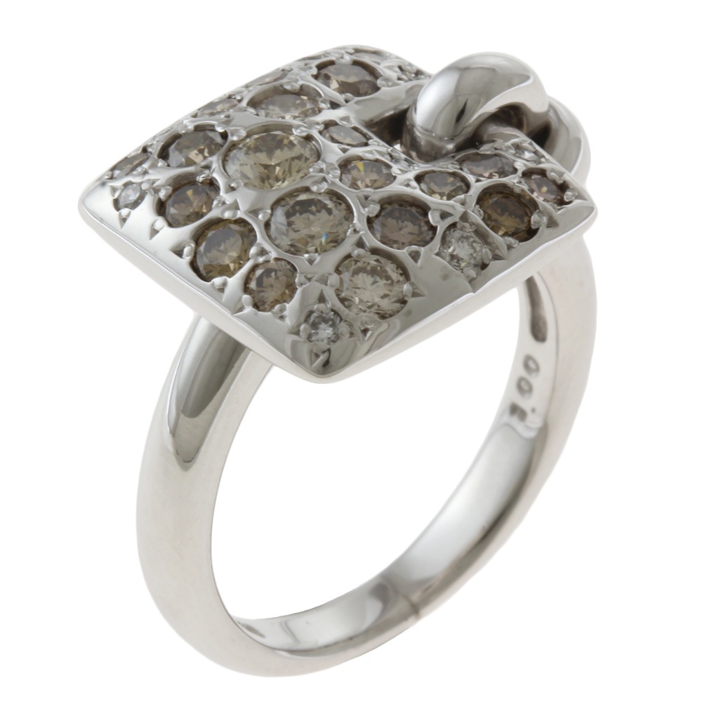 メランジェ リング 指輪 11号 18金 K18ホワイトゴールド ブラウンダイヤモンド 1.00ct 中古 美品