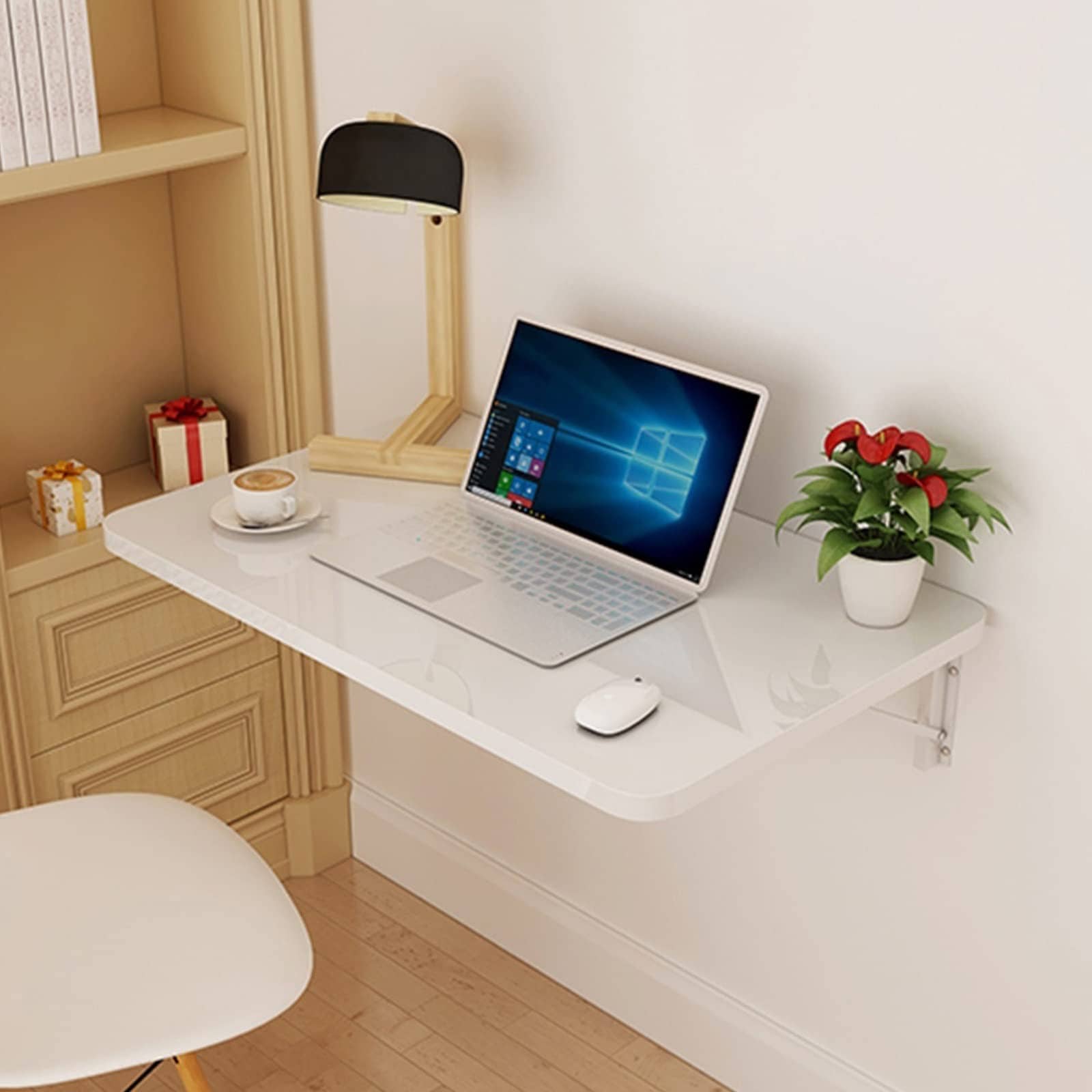 壁掛けランドリー折りたたみテーブル 高耐久ブラケット付き 省スペース木製フローティングテーブル キッチンとランドリールーム用 安定した頑丈な小スペースソリューション (ホワイト 50x40)