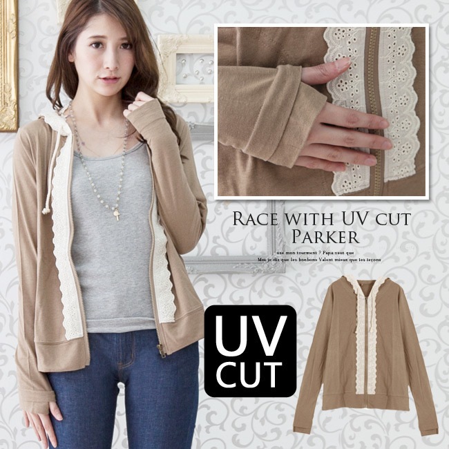 Qoo10 指穴付きuvカットレースパーカー パーカ レディース服