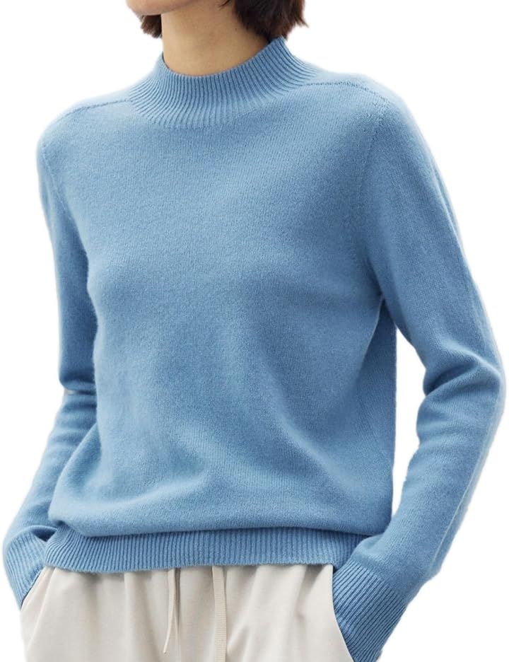 レディース ニット ハイネック 長袖 メリノウール ウール100％ シンプル 無地 普段使い 秋 冬 JP アルファベット(ブルー, L)