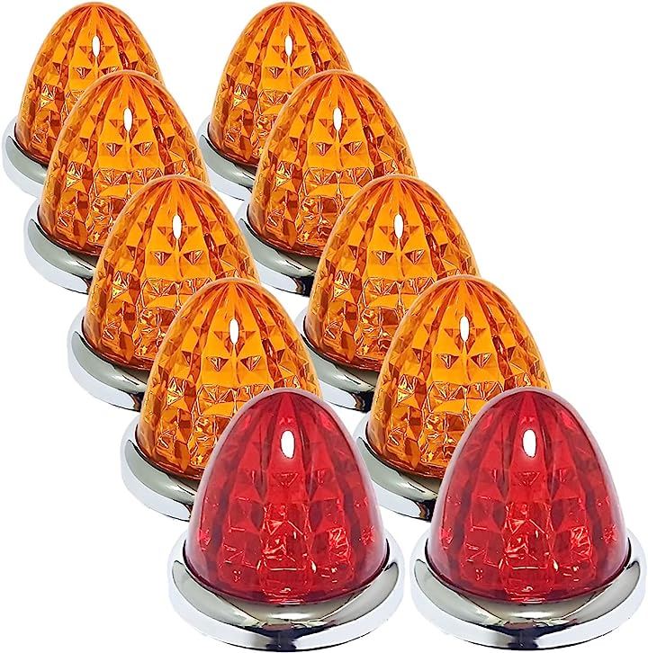 24V トラック用 LED マーカーランプ サイド 8面クリスタルカット仕様 16LED 汎用 10個 セット オレンジレンズ/レッドレンズ (オレンジレンズ / レッドレンズ)