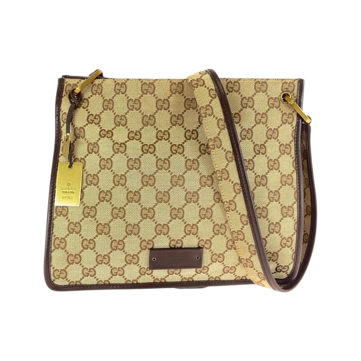 美品 ベージュ ブラウン GGキャンバス/レザー 91762 ショルダーバッグ メッセンジャーバッグ レディース 505039