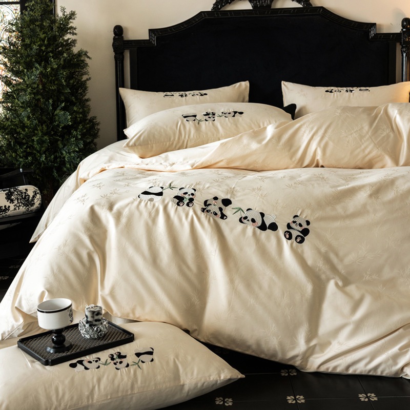 レッサーパンダ100 s長綿刺繍ベッド全綿綿綿布団カバーシーツ親肌ベッド4点セット