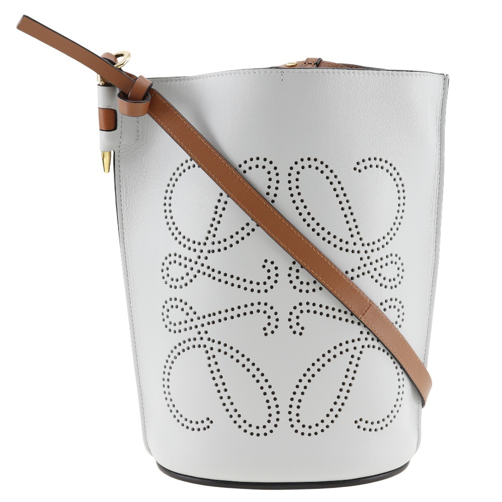 アナグラム パンチング ショルダーバッグ カーフ 白 レディース 中古品 Aランク